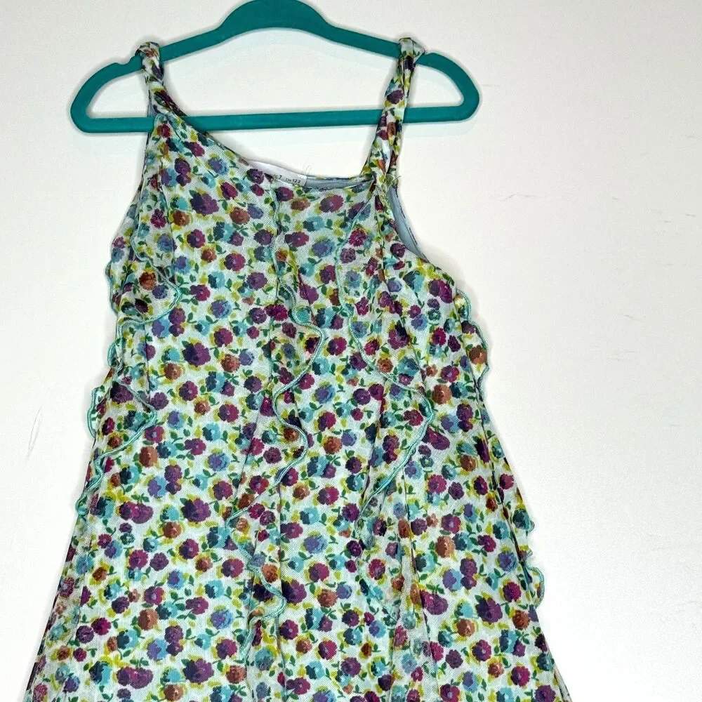 Zara Floral Ruffle Sleeveless Tank Slip Dress Kids Children's Girls Size 7